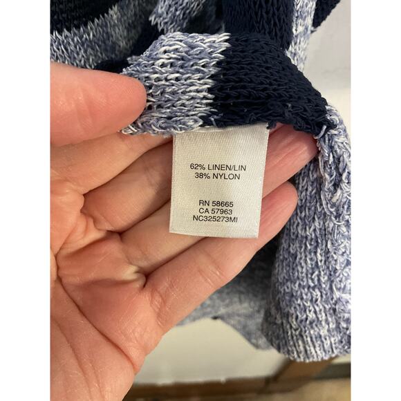 Nordstrom Collection Cardigan Boyfriend Blue Sweater Striped Linen Size Medium - Picture 7 of 7